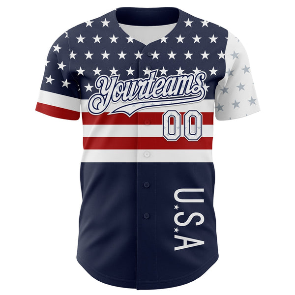 Custom Navy Star Red-White 3D American Flag Authentic Baseball Jersey alternate