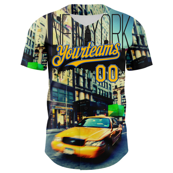 Custom Green Gold-Thunder Blue 3D Pattern Design New York Cityscape Statue Of Liberty Authentic Baseball Jersey alternate