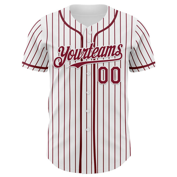 Custom White Crimson Pinstripe Crimson 3D Pattern Design New York Cityscape Authentic Baseball Jersey alternate