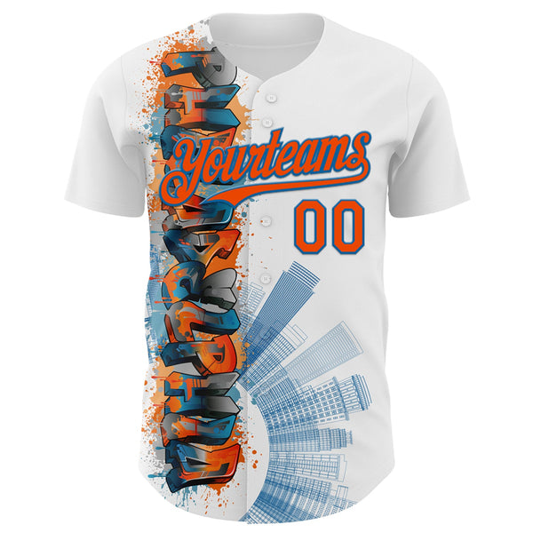 Custom White Orange-Blue 3D Pattern Design Philadelphia Cityscape Skyline Authentic Baseball Jersey alternate