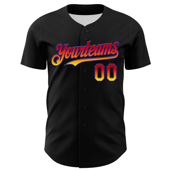 Custom Black Orange-Dark Purple 3D Pattern Design Gradient Miami Cityscape Sunset Authentic Baseball Jersey alternate