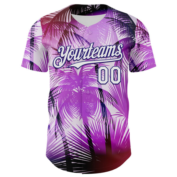 Custom Purple White-Dark Purple 3D Pattern Design Gradient Miami Cityscape Hawaii Tropical Palm Tree Authentic Baseball Jersey alternate