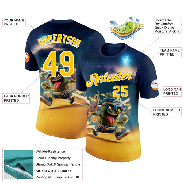Custom Blue Yellow-White 3D Funny Pickleball Paddles Balls Performance T-Shirt alternate