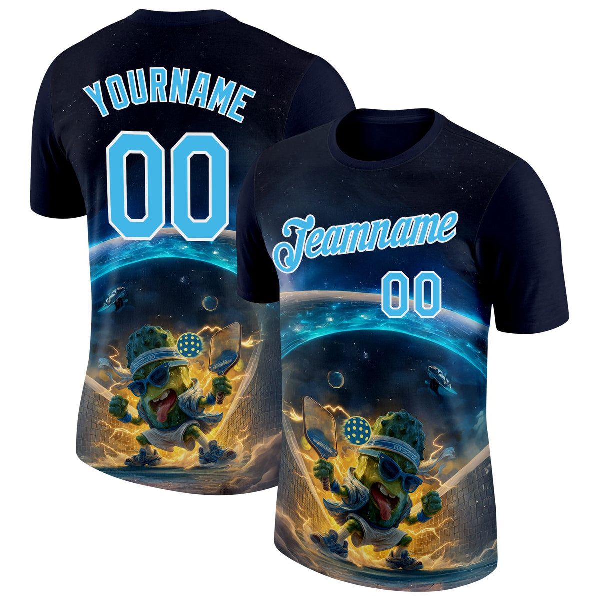 Custom Blue Sky Blue-White 3D Funny Pickleball Paddles Balls Performance T-Shirt