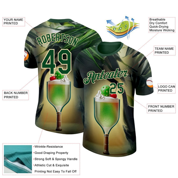 Custom Green Cream 3D Funny Pickleball Paddles Balls Smoothie Performance T-Shirt alternate