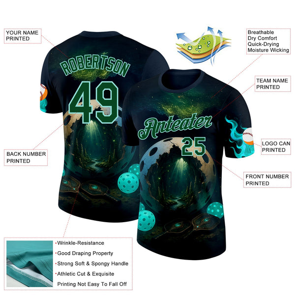 Custom Blue Green-Ice Blue 3D Pickleball Paddles Balls Fantasy Performance T-Shirt alternate
