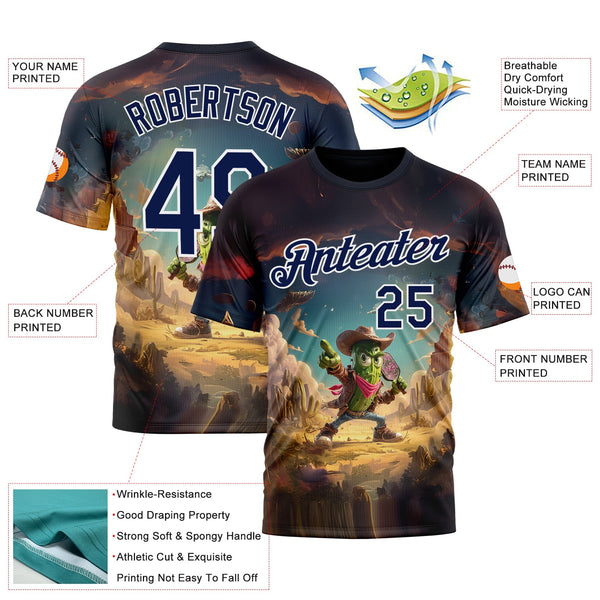 Custom Blue Navy-White 3D Funny Pickleball Paddles Balls West Cowboy Performance T-Shirt alternate