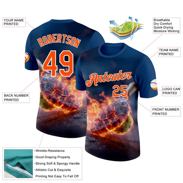 Custom Blue Orange-White 3D Flame Pickleball Paddles Balls Performance T-Shirt alternate