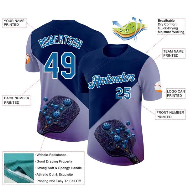 Custom Blue Purple-White 3D Pickleball Paddles Balls Blueberry Performance T-Shirt alternate