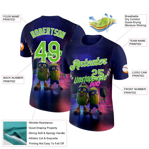 Custom Dark Purple Aurora Green-White 3D Funny Pickleball Paddles Performance T-Shirt alternate