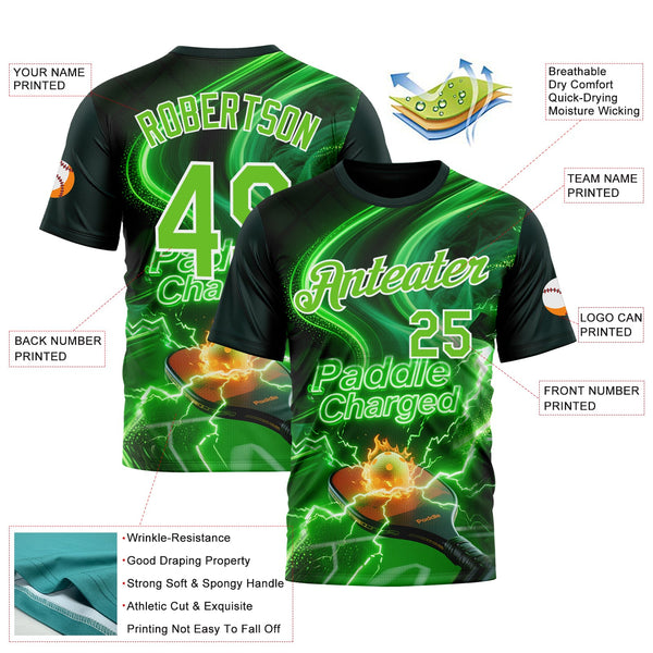 Custom Green Aurora Green-White 3D Charged Pickleball Paddles Balls Court Performance T-Shirt alternate