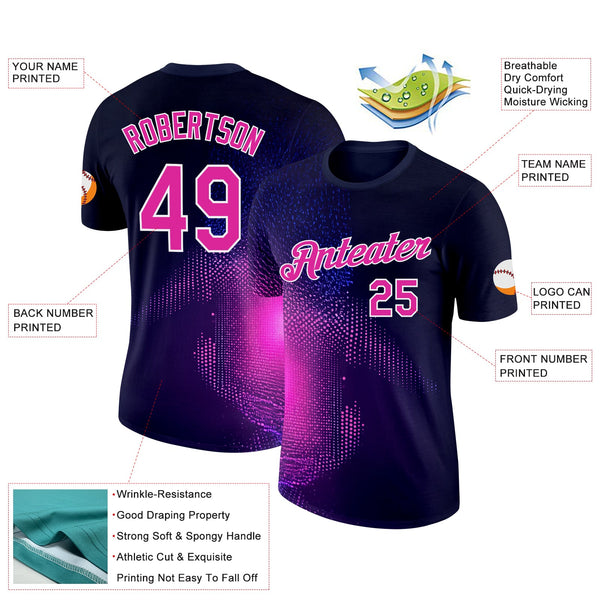 Custom Navy Deep Pink-White 3D Pattern Design Gradient Neon Sportswear Performance T-Shirt alternate