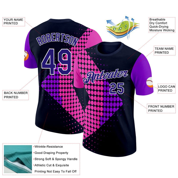 Custom Navy Dark Purple Pink-White 3D Pattern Design Neon Dots Sportswear Performance T-Shirt alternate