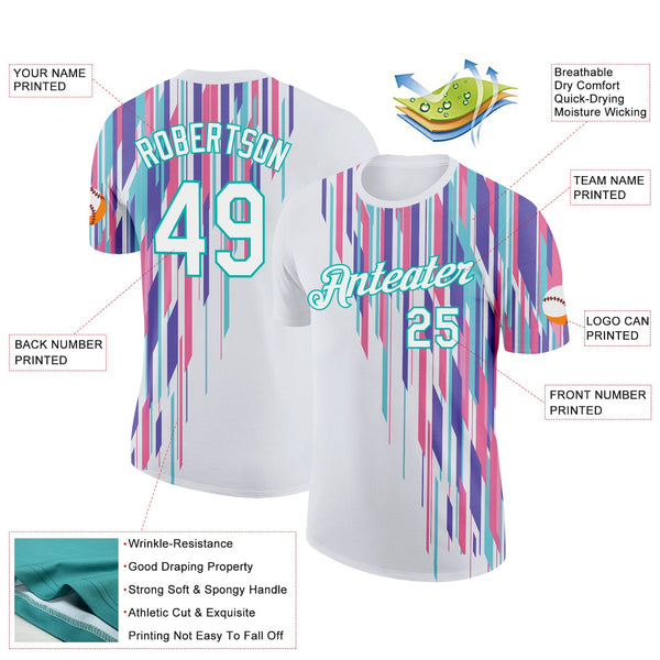 Custom White Aqua 3D Pattern Design Stripe Sportswear Performance T-Shirt alternate