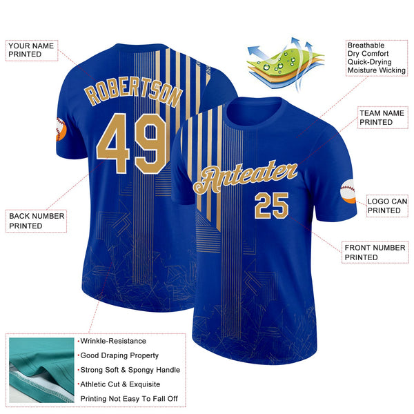 Custom Blue Old Gold-White 3D Pattern Design Brazil Stripe Sportswear Performance T-Shirt alternate