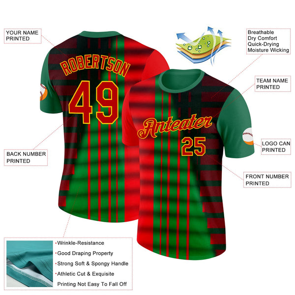 Custom Green Red-Yellow 3D Pattern Design Mexico Stripe Sportswear Performance T-Shirt alternate