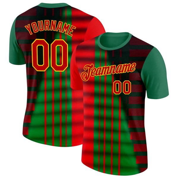 Custom Green Red-Yellow 3D Pattern Design Mexico Stripe Sportswear Performance T-Shirt