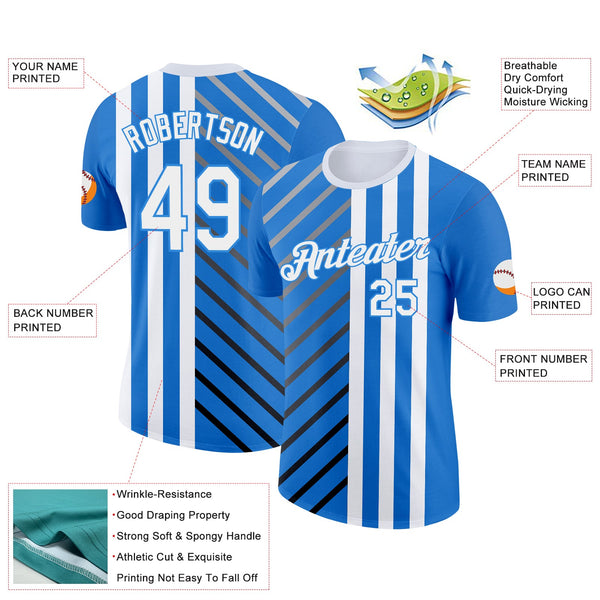 Custom Blue White Powder Blue Gray-Black 3D Pattern Design Argentina Stripe Sportswear Performance T-Shirt alternate