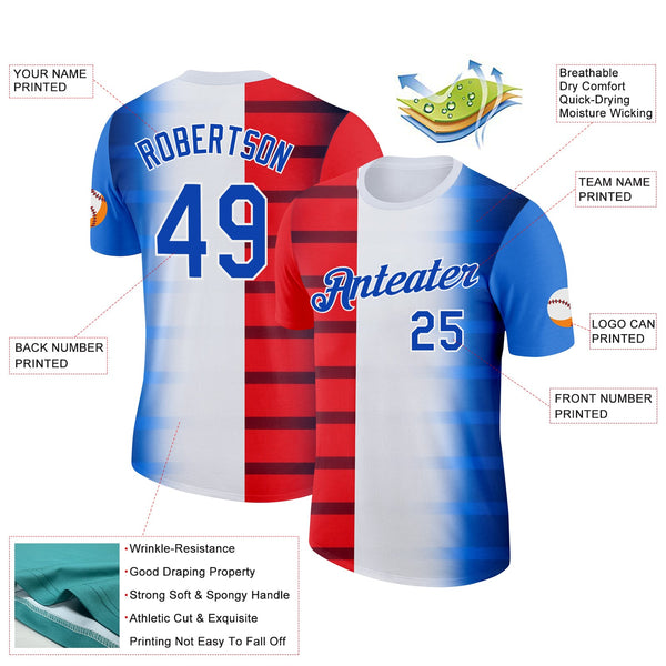 Custom White Thunder Blue-Red 3D Pattern Design USA Gradient Sportswear Performance T-Shirt alternate