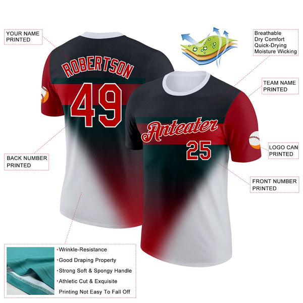 Custom Black Red-White 3D Pattern Design Gradient Sportswear Performance T-Shirt alternate