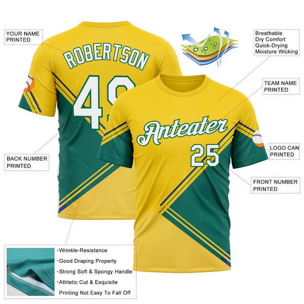 Custom Yellow White-Kelly Green 3D Pattern Design Brazil Jamaica Sportswear Performance T-Shirt alternate