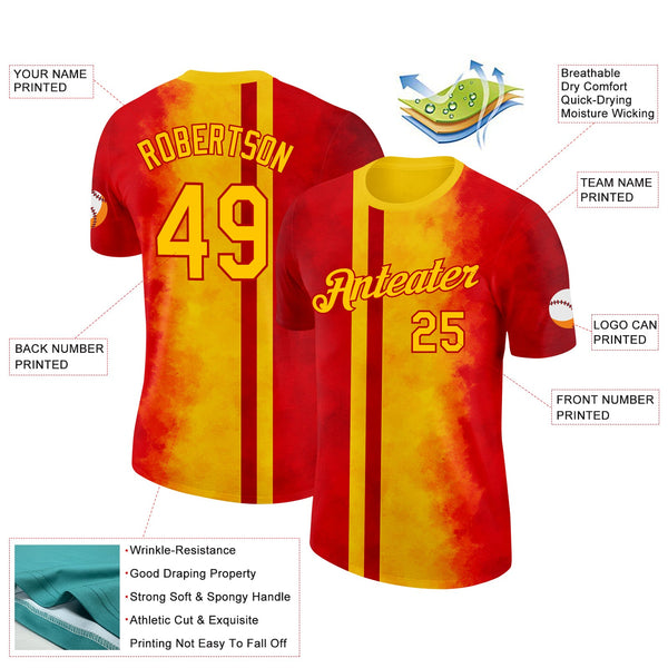 Custom Red Yellow 3D Pattern Design Spain Gradient Sportswear Performance T-Shirt alternate
