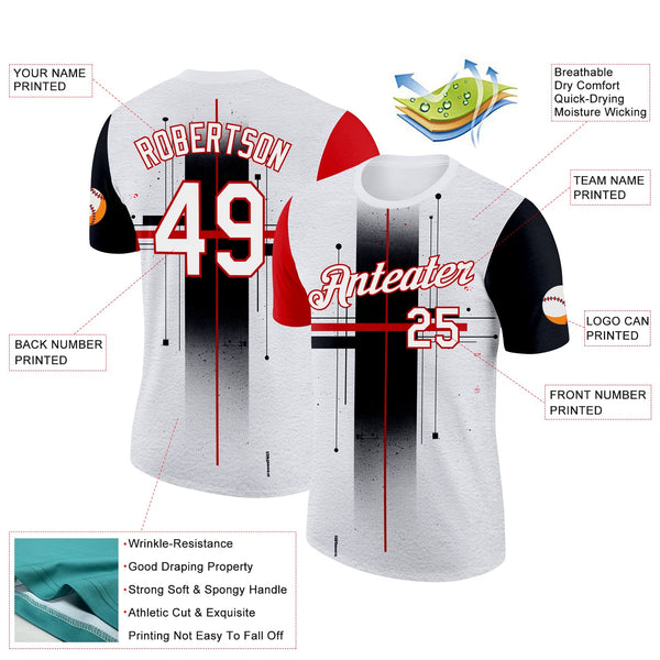 Custom White Black-Red 3D Pattern Design Gradient Cross Sportswear Performance T-Shirt alternate