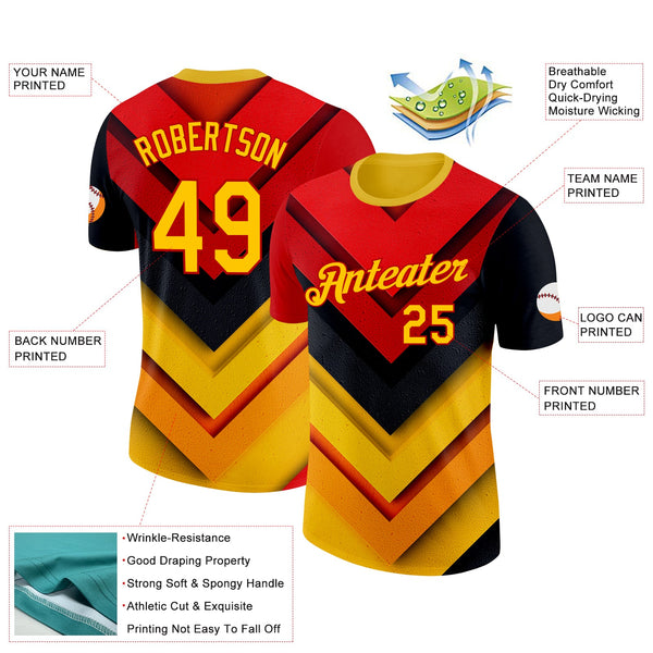 Custom Red Yellow-Black 3D Pattern Design Arrow Shape Sportswear Performance T-Shirt alternate