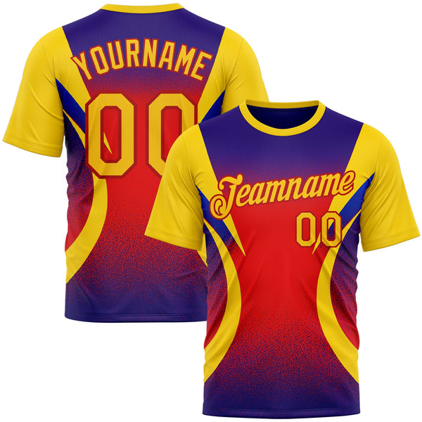 Custom Yellow Purple-Red 3D Pattern Design Gradient Sportswear Performance T-Shirt