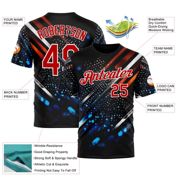 Custom Blue Red-White 3D Pattern Design Water Droplet Sportswear Performance T-Shirt alternate