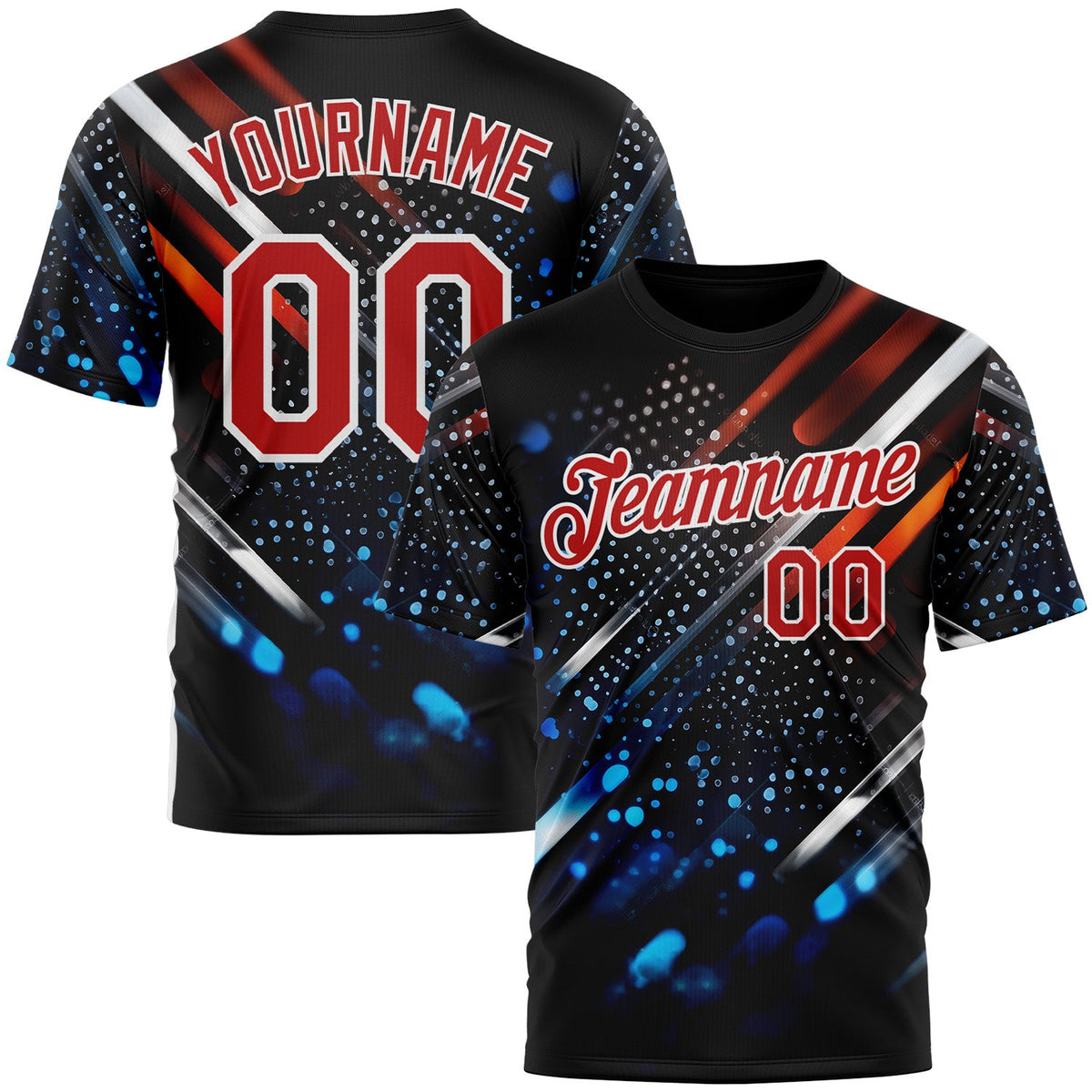 Custom Blue Red-White 3D Pattern Design Water Droplet Sportswear Performance T-Shirt