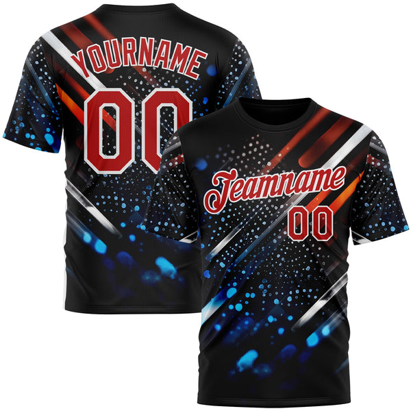 Custom Blue Red-White 3D Pattern Design Water Droplet Sportswear Performance T-Shirt