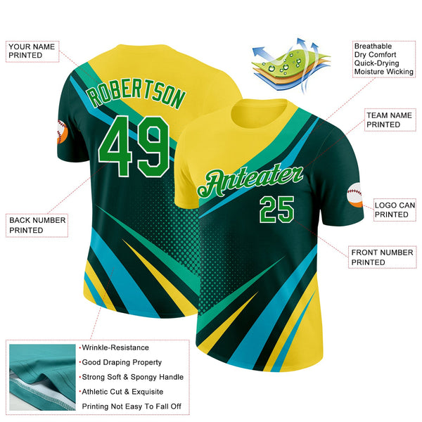 Custom Yellow Grass Green Blue-White 3D Pattern Design Brazil Sportswear Performance T-Shirt alternate