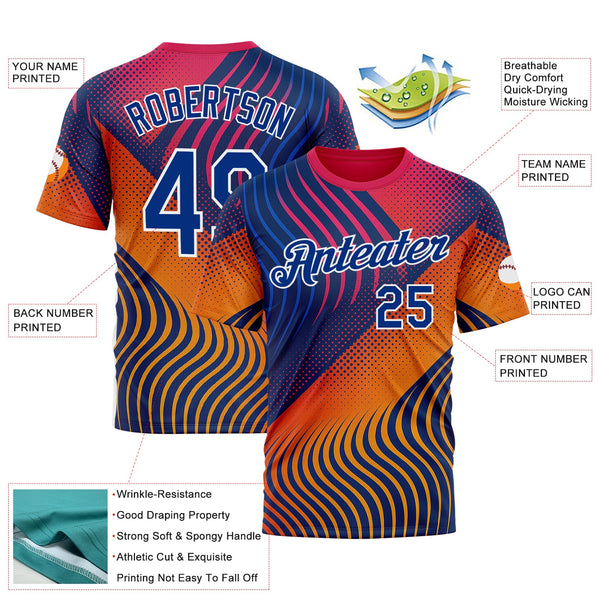 Custom Red Royal Yellow Blue-White 3D Pattern Design Romania Colombia Sportswear Performance T-Shirt alternate