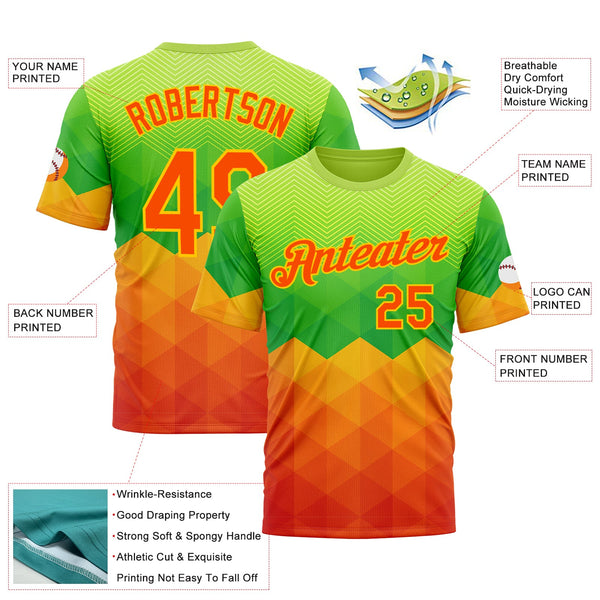Custom Green Orange-Yellow 3D Pattern Design Gradient Sportswear Performance T-Shirt alternate