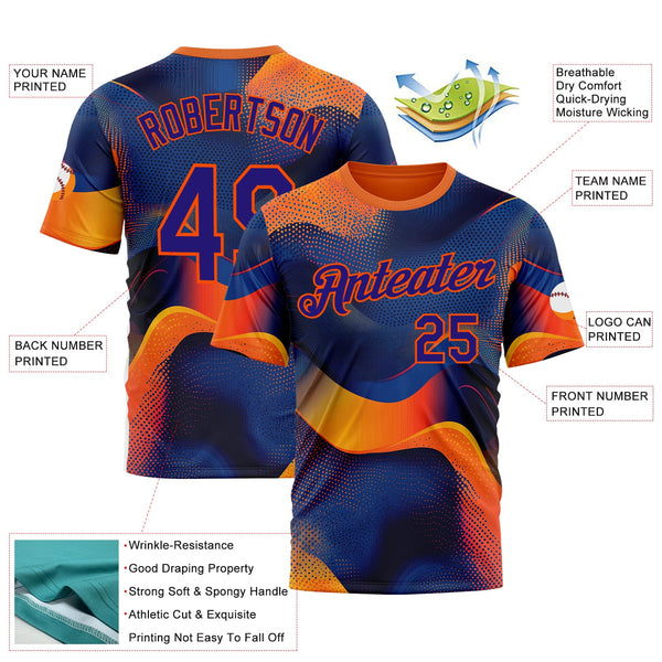 Custom Orange Dark Purple-Blue 3D Pattern Design Gradient Sportswear Performance T-Shirt alternate