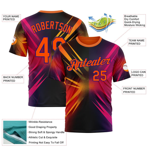 Custom Orange Pink-Dark Purple 3D Pattern Design Gradient Sportswear Performance T-Shirt alternate