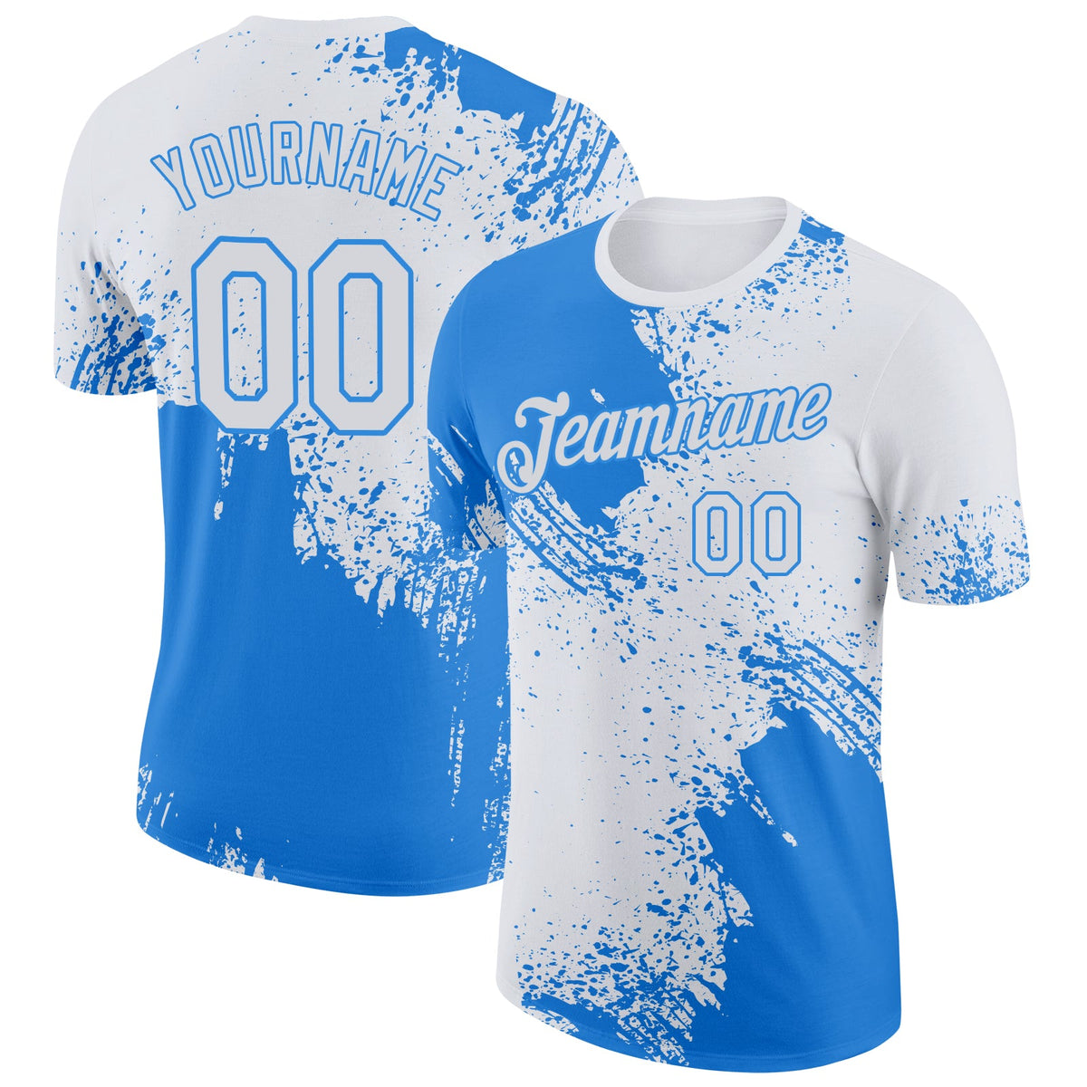 Custom White Powder Blue 3D Pattern Design Abstract Brush Stroke Performance T-Shirt