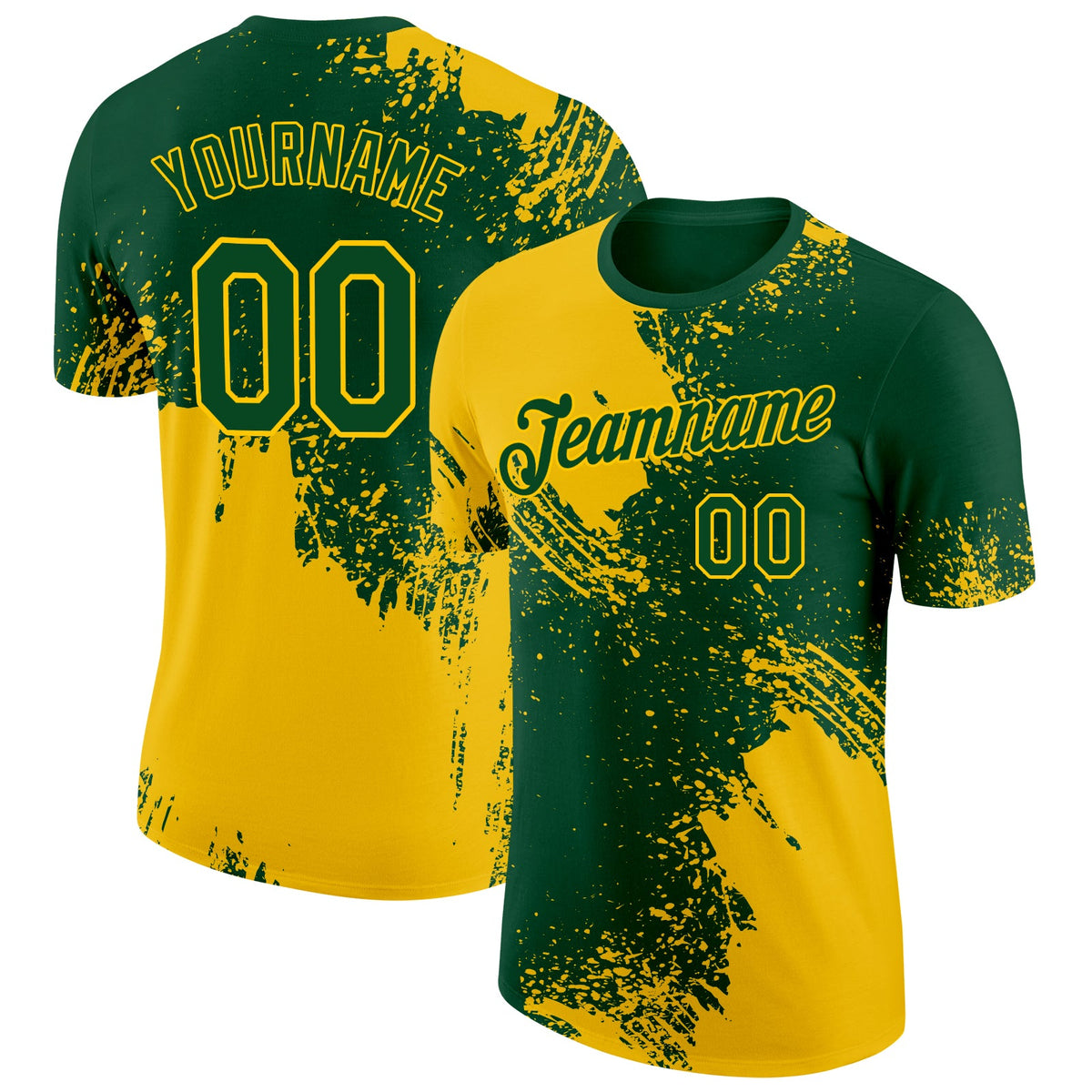 Custom Green Yellow 3D Pattern Design Abstract Brush Stroke Performance T-Shirt