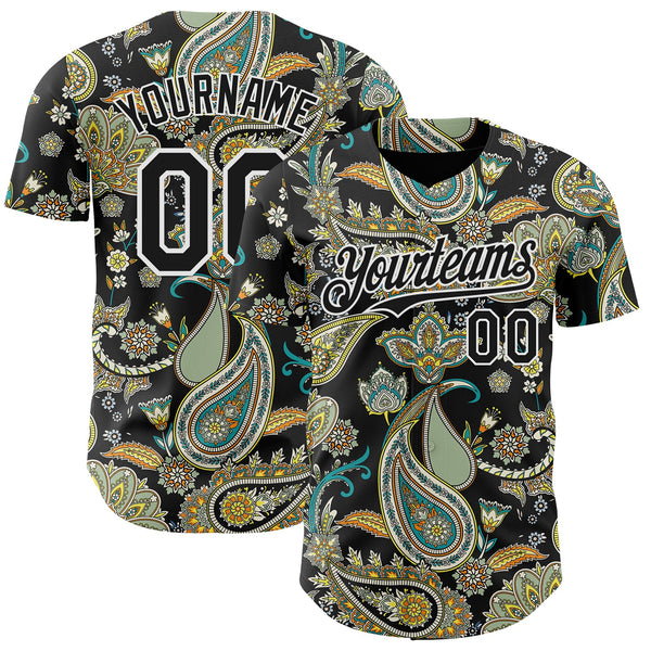 Custom Black White Rave Party Ethnic Paisley Bandana Authentic Baseball Jersey
