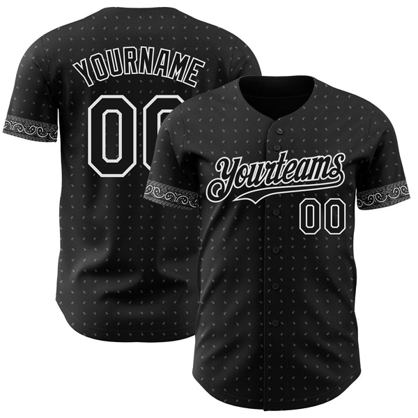 Custom Black Gray-White Rave Party Ethnic Paisley Bandana Authentic Baseball Jersey