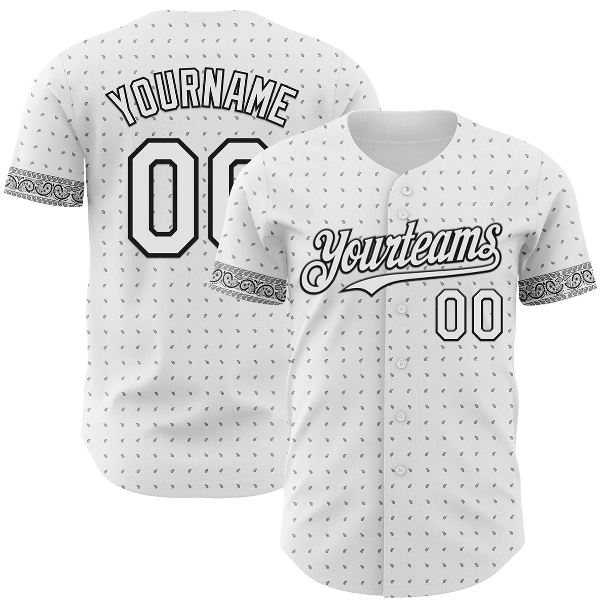 Custom White Gray-Black Rave Party Ethnic Paisley Bandana Authentic Baseball Jersey