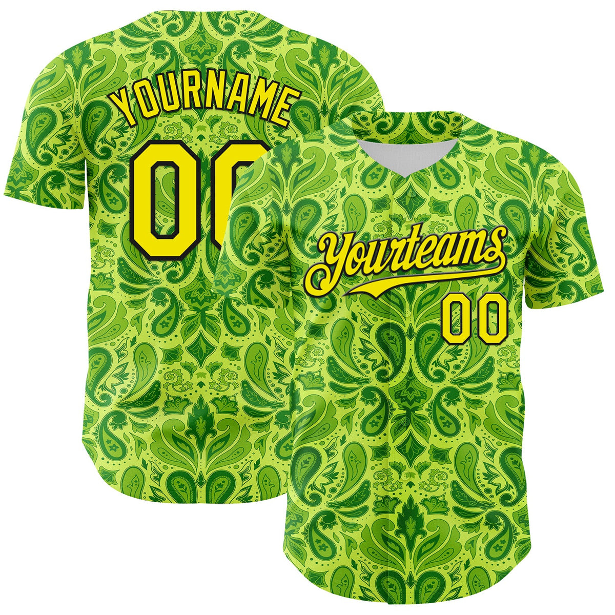 Custom Neon Green Black Rave Party Ethnic Paisley Bandana Authentic Baseball Jersey