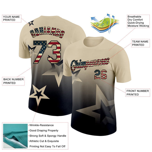 Custom Cream Vintage USA Flag-Black 3D Pattern Design Gradient Style Twinkle Star Performance T-Shirt alternate