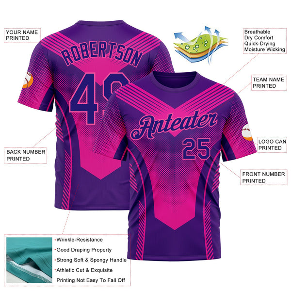 Custom Dark Purple Pink 3D Pattern Design Gradient Neon Sportswear Performance T-Shirt alternate