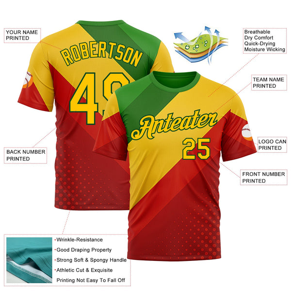 Custom Green Yellow-Red 3D Pattern Design Africa Spain Sportswear Performance T-Shirt alternate
