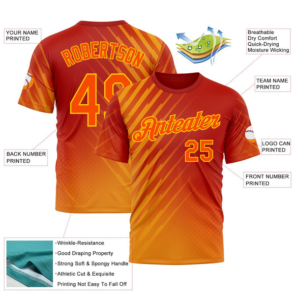 Custom Red Orange-Yellow 3D Pattern Design Spain Sportswear Performance T-Shirt alternate