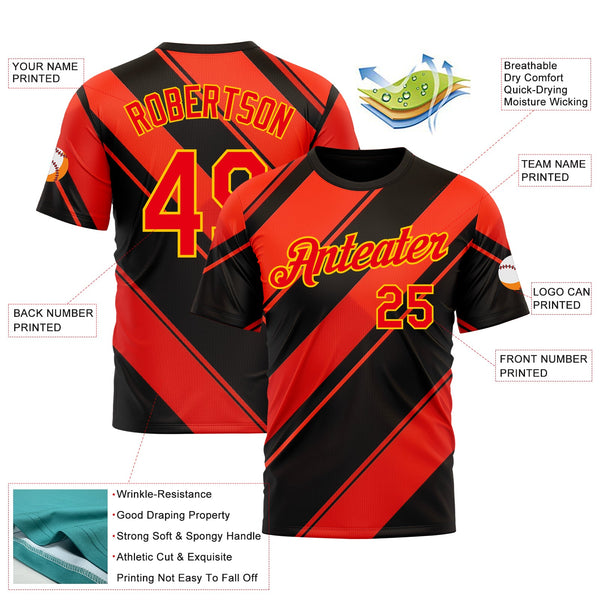 Custom Black Fire Red-Yellow 3D Pattern Design Patriot USA Heat Sportswear Performance T-Shirt alternate
