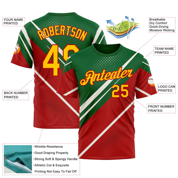 Custom Green Yellow Red-White 3D Pattern Design Mexico Africa Sportswear Performance T-Shirt alternate