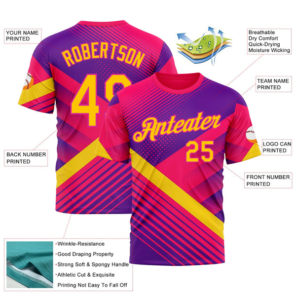Custom Pink Yellow Purple-Deep Pink 3D Pattern Design Gradient Neon Sportswear Performance T-Shirt alternate